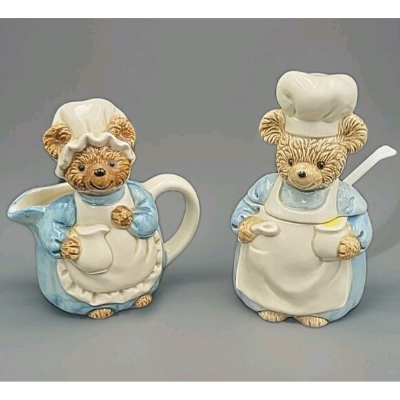 Otagiri Other - Vintage Otagiri Japan Mr. & Mrs. Chef Bears Cream & Sugar Set With Spoon Exc Con
